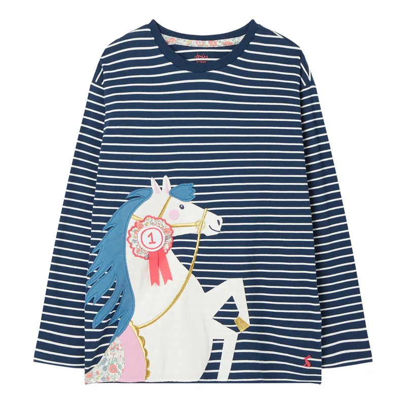 Joules Ava Long Sleeve Jersey T-Shirt - Navy Cream Stripe